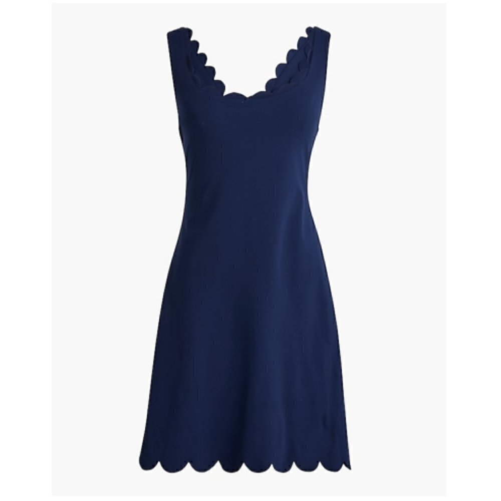 J. Crew Scalloped Active Dress Criss-Cross Straps Stretch Navy Size M NWT
